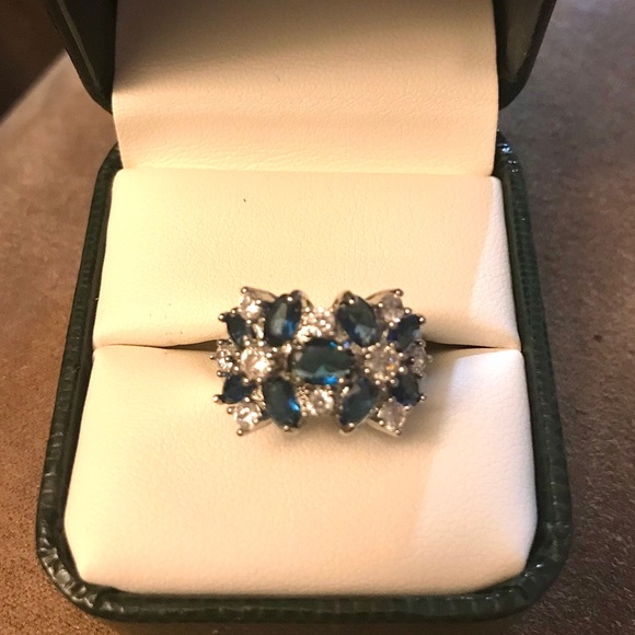 Sterling Silver Lab Created Blue And White Sapphire Ring Sz 6